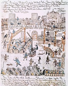 ヨーク郡の古いルーテル教会の内部、1800 作： Lewis Miller